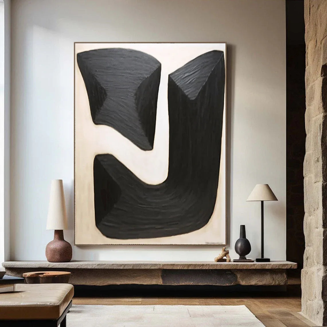Monumental Shapes Canvas Art-Geometric Black and White Block Tension Abstract Wall Art - artextured