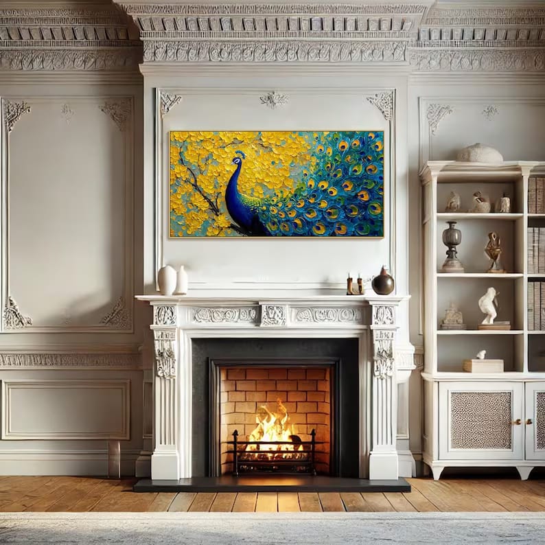 Radiant Plume - Textured Peacock Canvas Painting#AB0602002