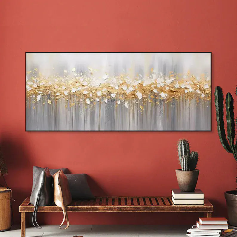 Gilded Whisper - Textured Gold Abstract Canvas Painting#AB0602003