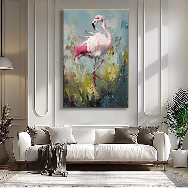 Blush Lagoon - Textured Flamingo Canvas Painting#AB0602004