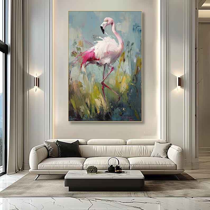 Blush Lagoon - Textured Flamingo Canvas Painting#AB0602004