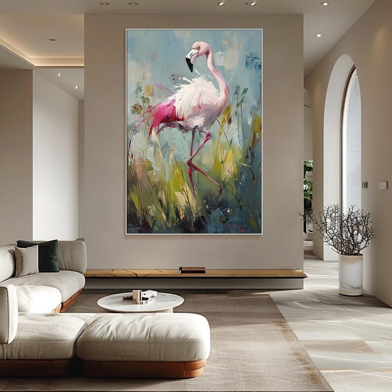 Blush Lagoon - Textured Flamingo Canvas Painting#AB0602004