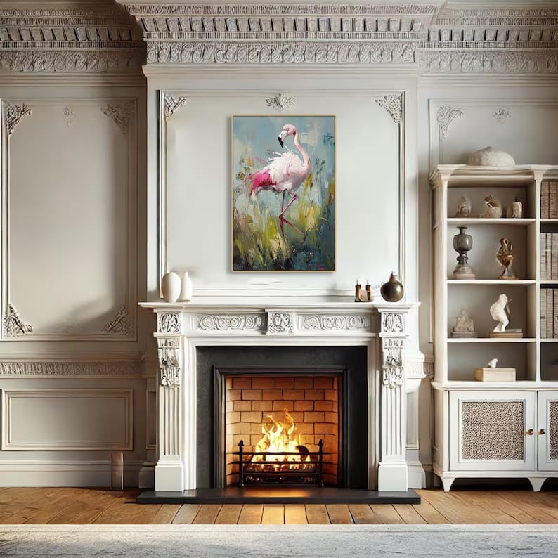 Blush Lagoon - Textured Flamingo Canvas Painting#AB0602004