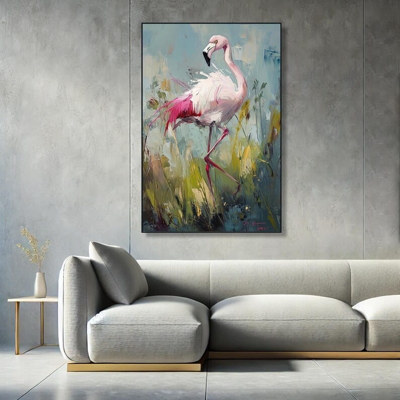 Blush Lagoon - Textured Flamingo Canvas Painting#AB0602004
