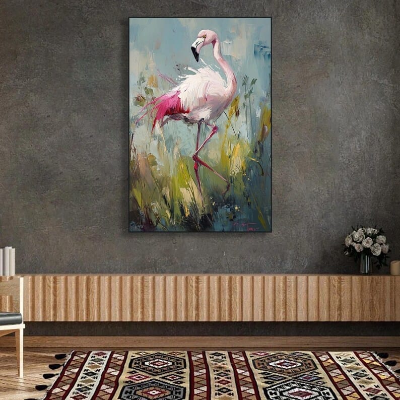 Blush Lagoon - Textured Flamingo Canvas Painting#AB0602004