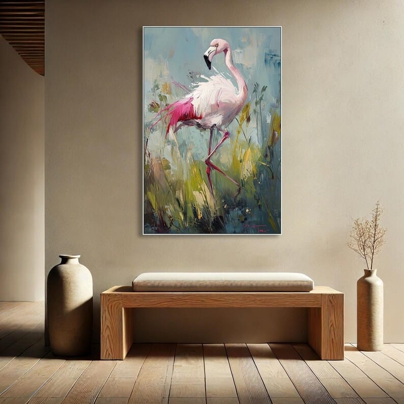 Blush Lagoon - Textured Flamingo Canvas Painting#AB0602004