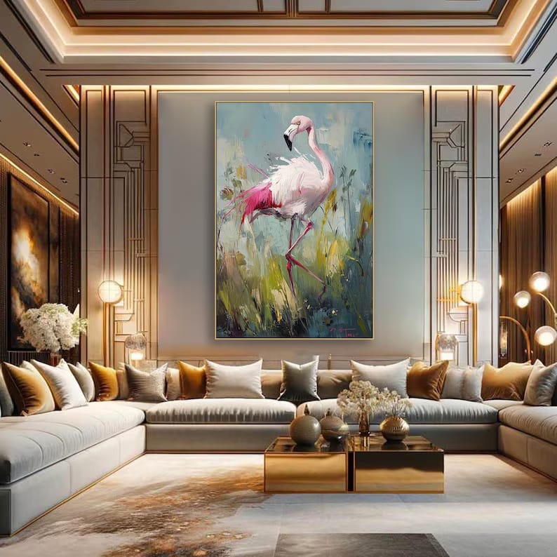 Blush Lagoon - Textured Flamingo Canvas Painting#AB0602004