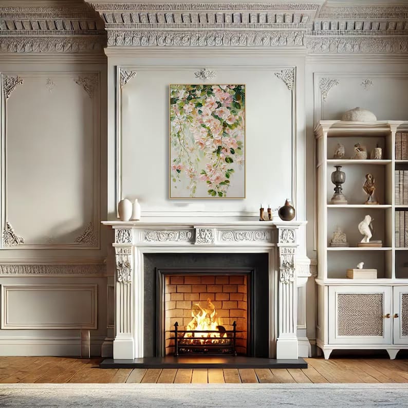 Blushing Blossom Cascade - Textured Floral Canvas Painting#AB0602005