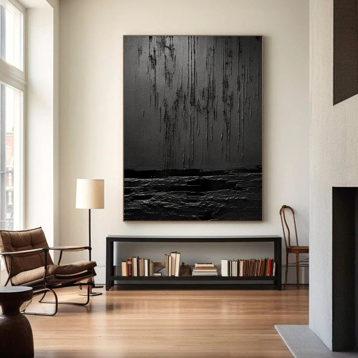 Midnight Echoes-Hand Drawn Pure Black Drip Texture Wall Art - artextured