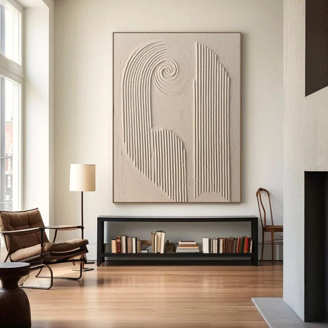 Spiral Harmony Textured Art-Geometric Spiral Vertical Line Wabi Sabi Abstract Wall Art - artextured