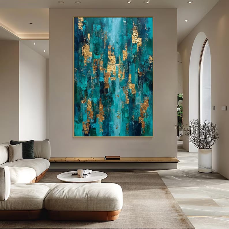 Gilded Teal Passage - Textured Abstract Canvas Painting#AB0602013