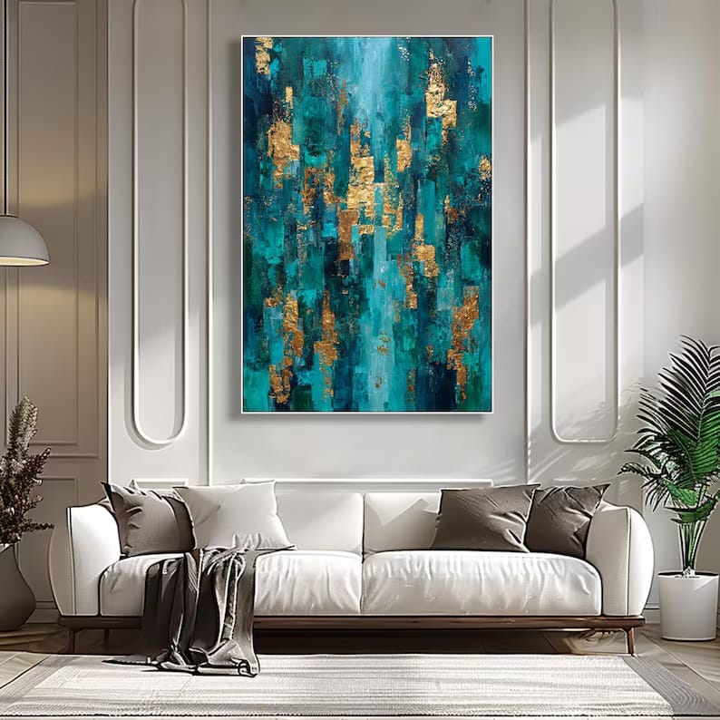 Gilded Teal Passage - Textured Abstract Canvas Painting#AB0602013