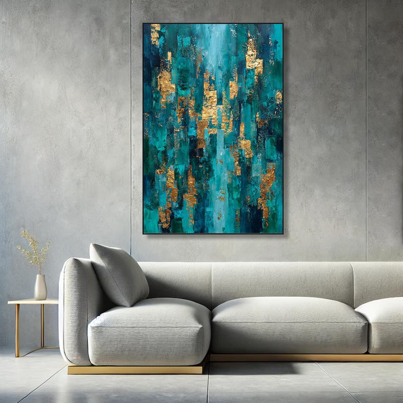 Gilded Teal Passage - Textured Abstract Canvas Painting#AB0602013