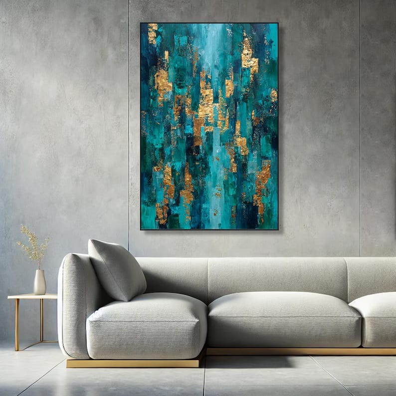 Gilded Teal Passage - Textured Abstract Canvas Painting#AB0602013