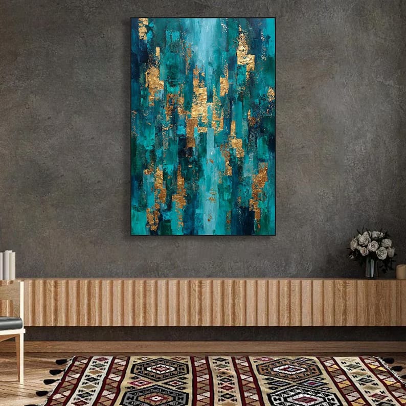 Gilded Teal Passage - Textured Abstract Canvas Painting#AB0602013