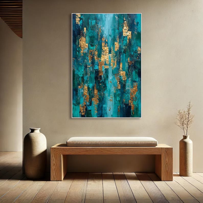 Gilded Teal Passage - Textured Abstract Canvas Painting#AB0602013
