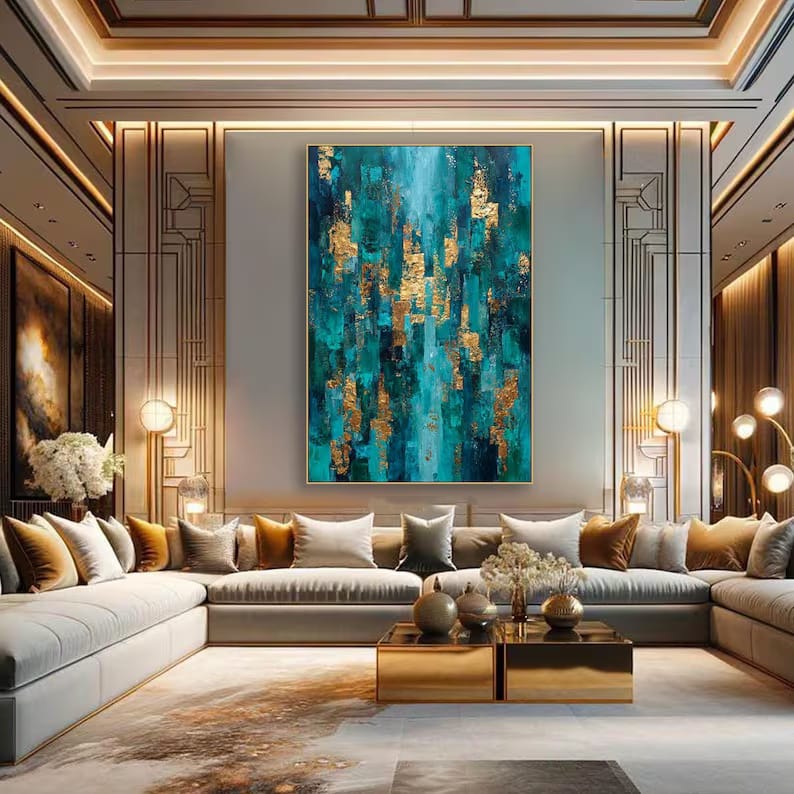 Gilded Teal Passage - Textured Abstract Canvas Painting#AB0602013