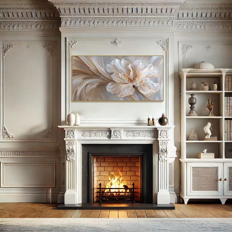 Ivory Bloom Flow - Textured White Floral Canvas Painting#AB0602014