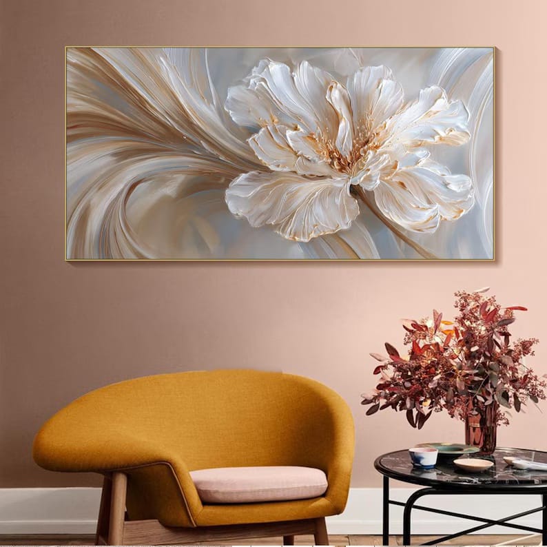 Ivory Bloom Flow - Textured White Floral Canvas Painting#AB0602014