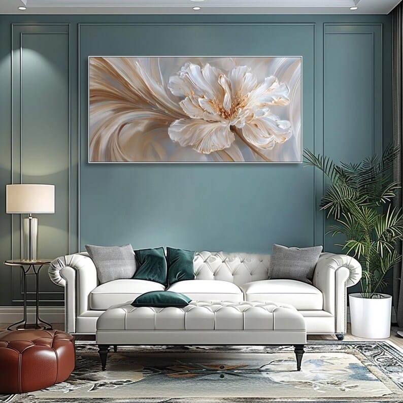 Ivory Bloom Flow - Textured White Floral Canvas Painting#AB0602014