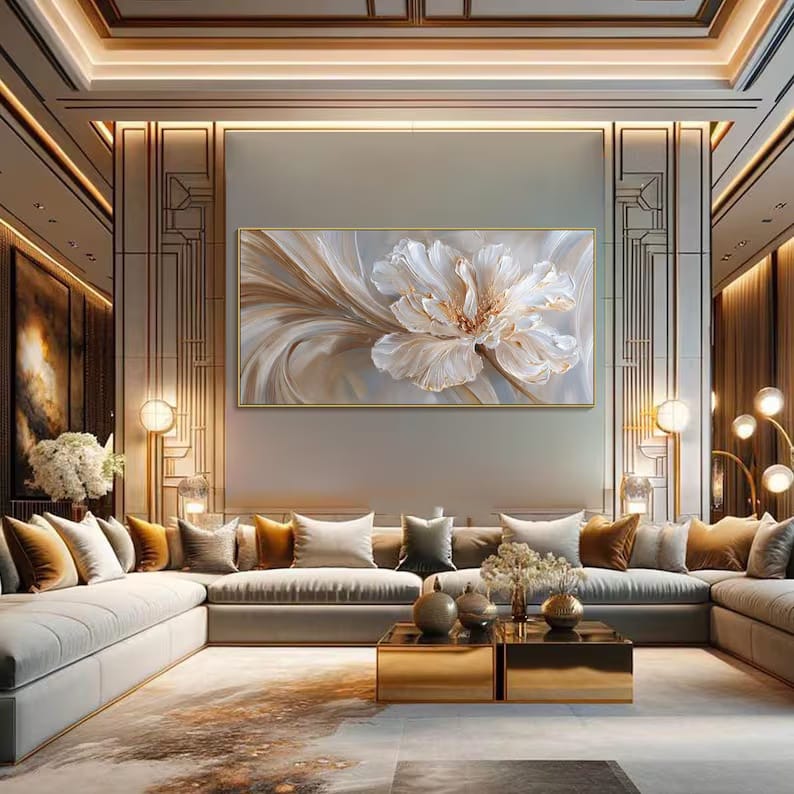 Ivory Bloom Flow - Textured White Floral Canvas Painting#AB0602014