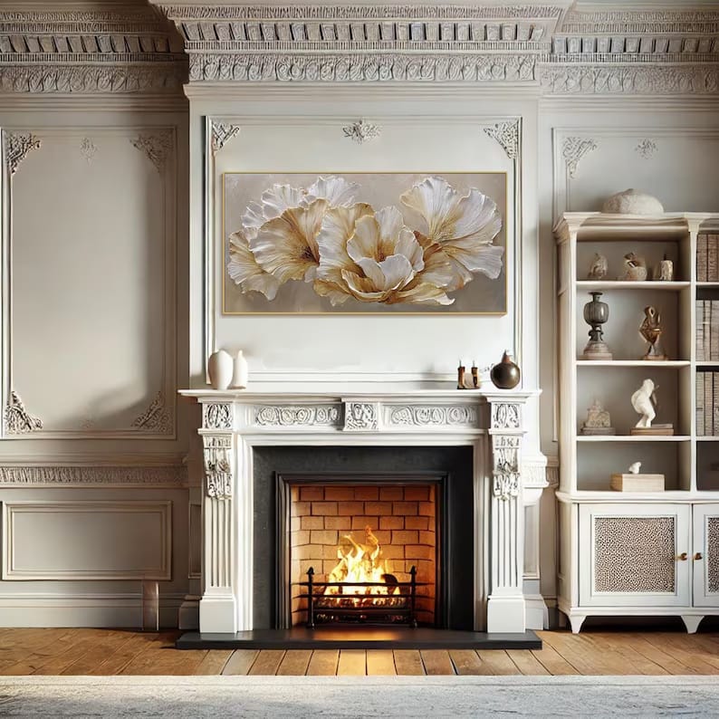 Ivory Blossom Harmony - Textured White Floral Canvas Painting#AB0602015