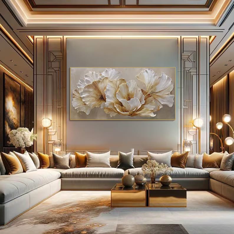 Ivory Blossom Harmony - Textured White Floral Canvas Painting#AB0602015
