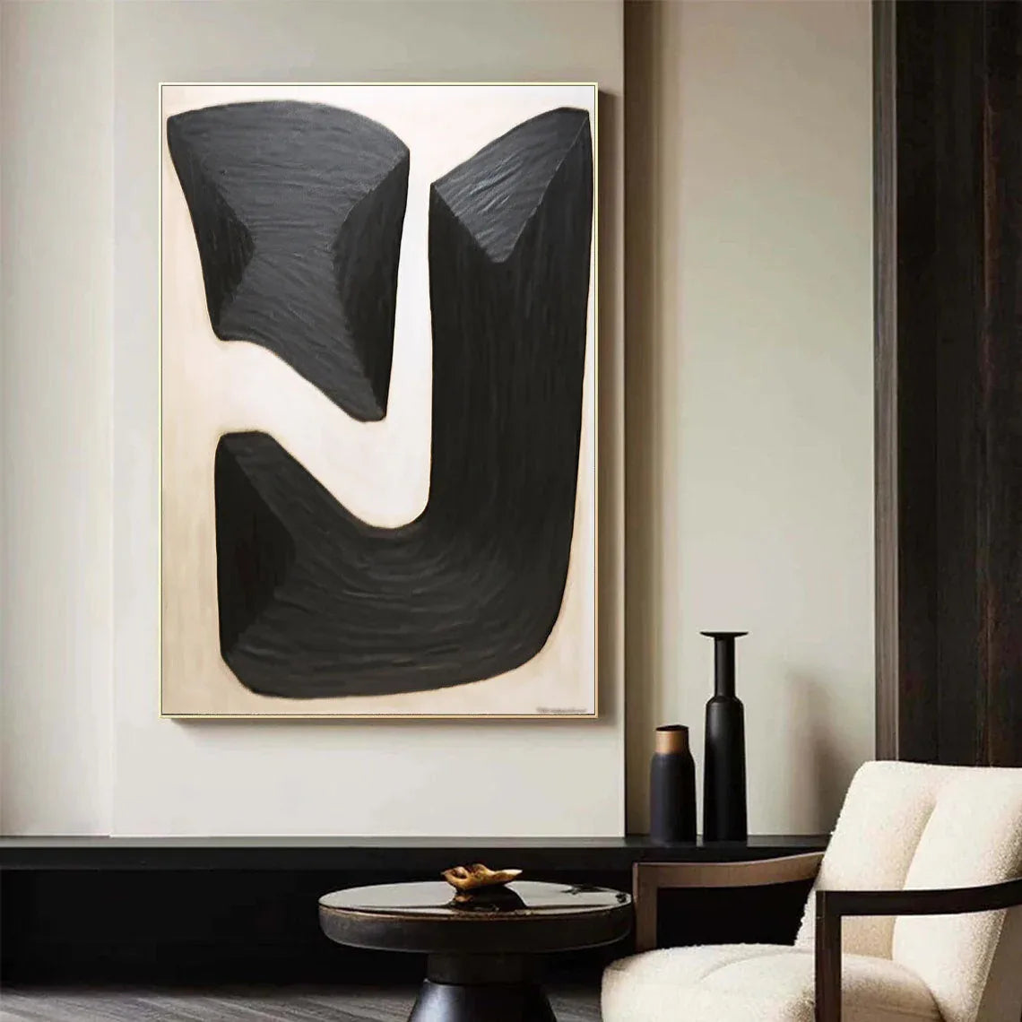 Monumental Shapes Canvas Art-Geometric Black and White Block Tension Abstract Wall Art - artextured