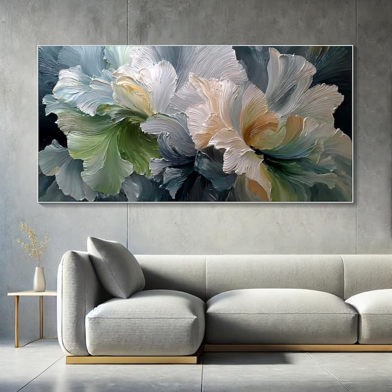 Petal Reverie - Textured White Floral Canvas Painting#AB0602016