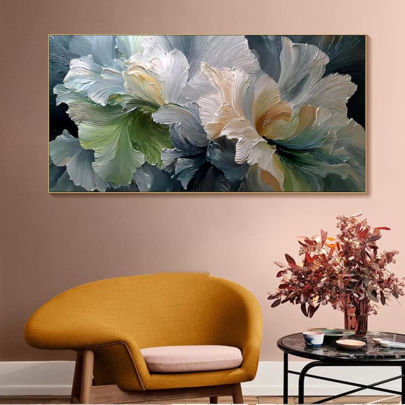 Petal Reverie - Textured White Floral Canvas Painting#AB0602016