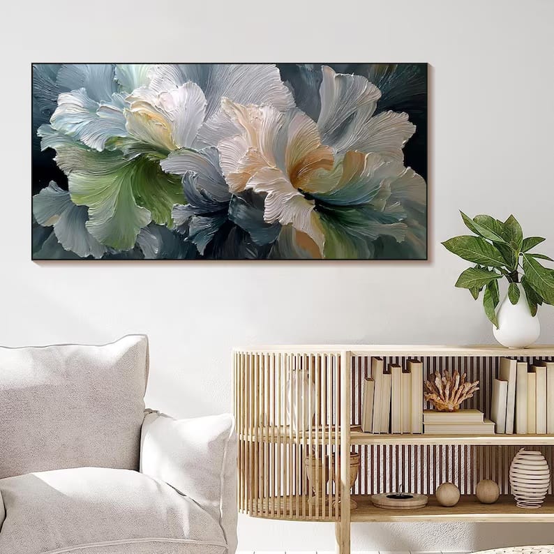 Petal Reverie - Textured White Floral Canvas Painting#AB0602016