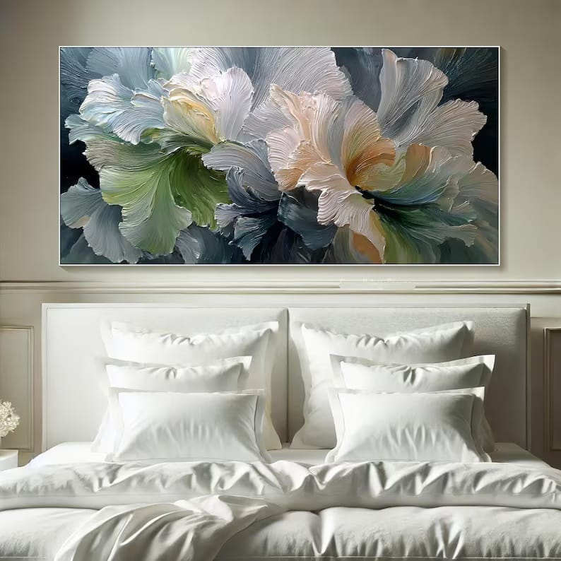 Petal Reverie - Textured White Floral Canvas Painting#AB0602016