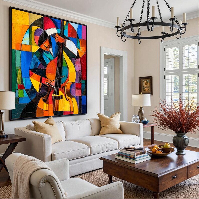 Rhythm in Color - Cubist Music Canvas Painting#AB0602006