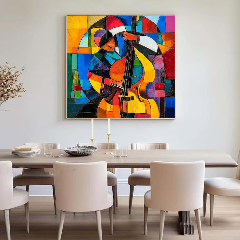 Rhythm in Color - Cubist Music Canvas Painting#AB0602006