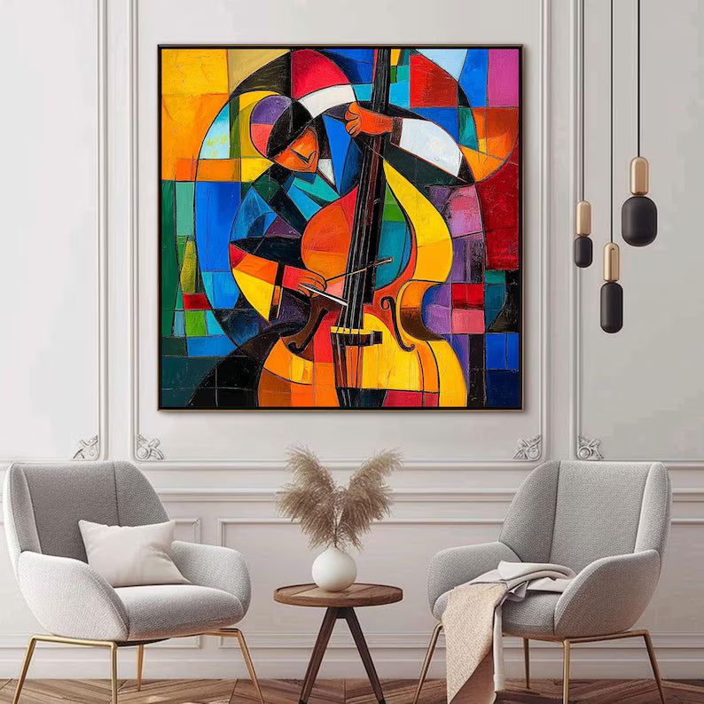 Rhythm in Color - Cubist Music Canvas Painting#AB0602006