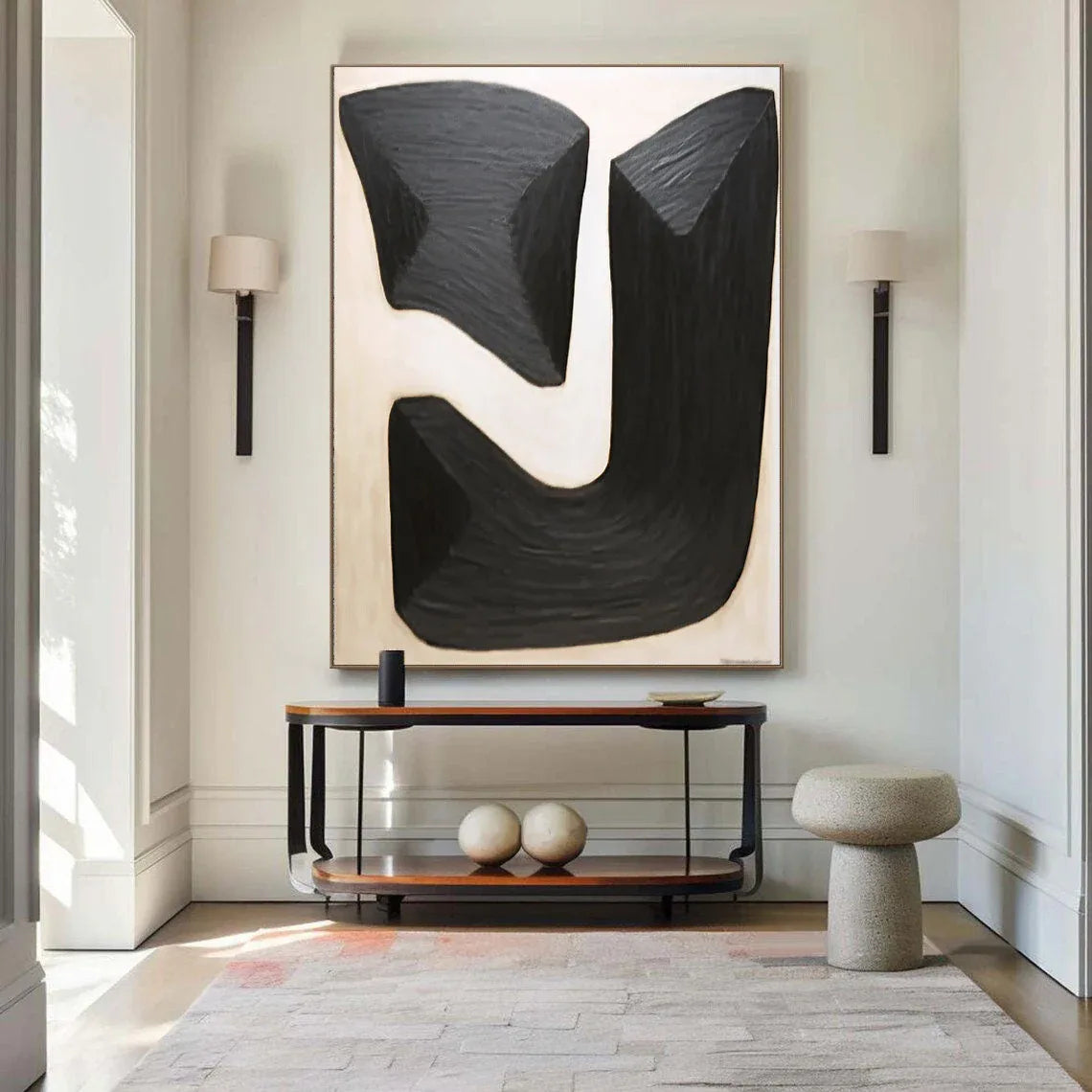 Monumental Shapes Canvas Art-Geometric Black and White Block Tension Abstract Wall Art - artextured