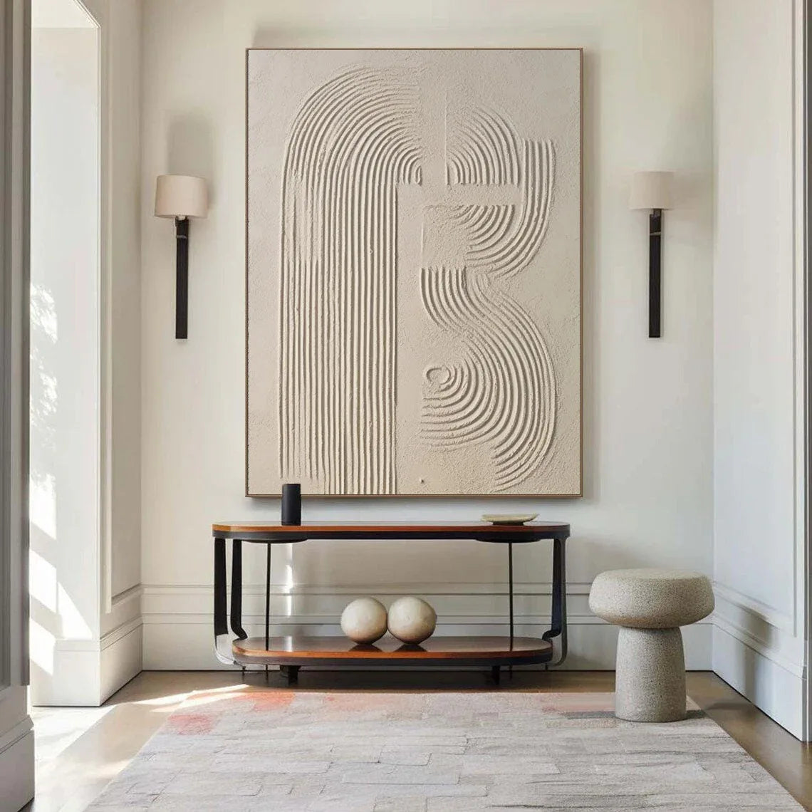 Linear Harmony in Sandstone-Modern Minimalist Three-Dimensional Shallow Meter Curve Abstract Wall Art - artextured