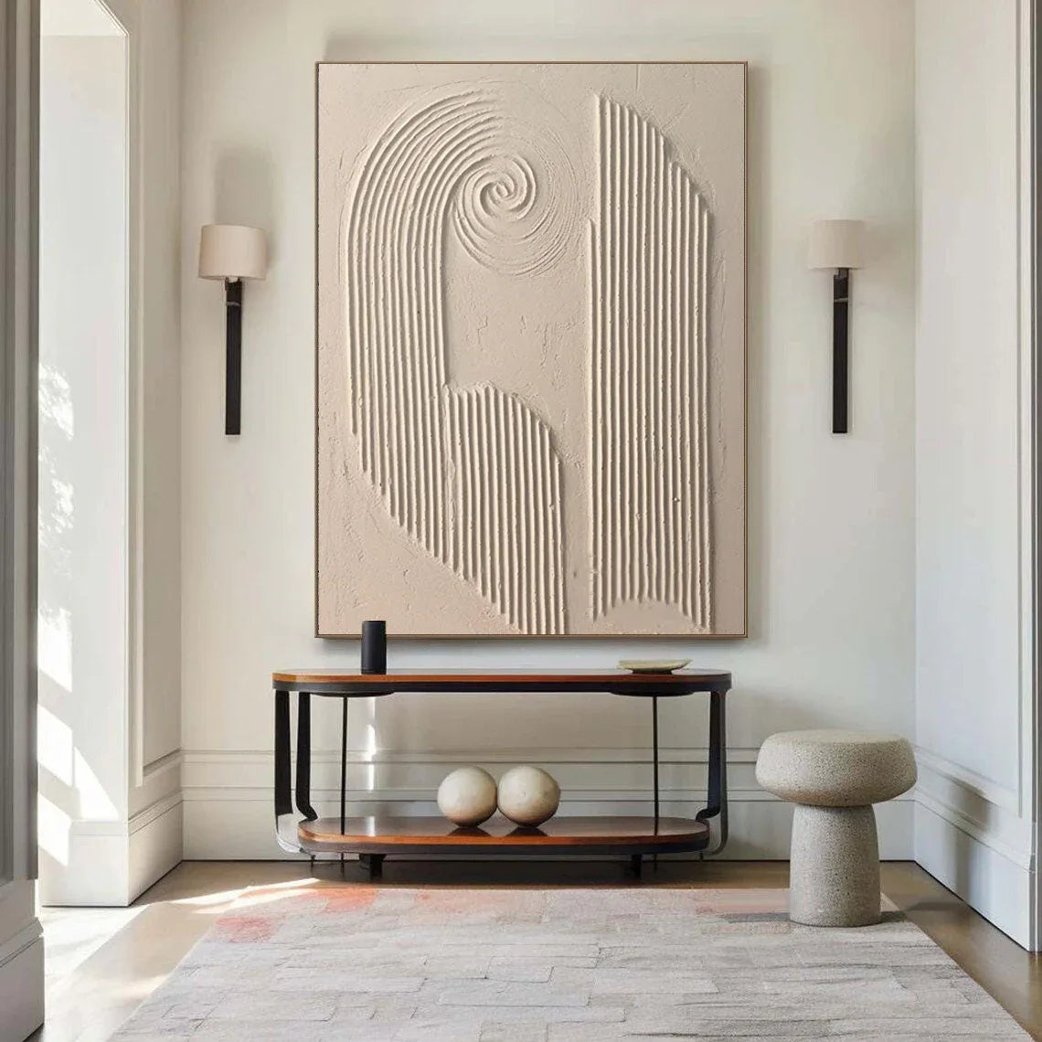 Spiral Harmony Textured Art-Geometric Spiral Vertical Line Wabi Sabi Abstract Wall Art - artextured