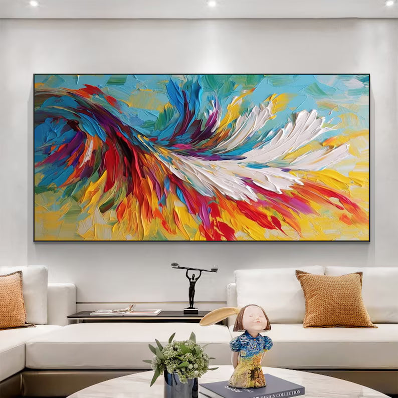 Chromatic Wings - Colorful Textured Abstract Feather Canvas Painting#AB0602017