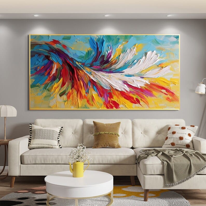 Chromatic Wings - Colorful Textured Abstract Feather Canvas Painting#AB0602017