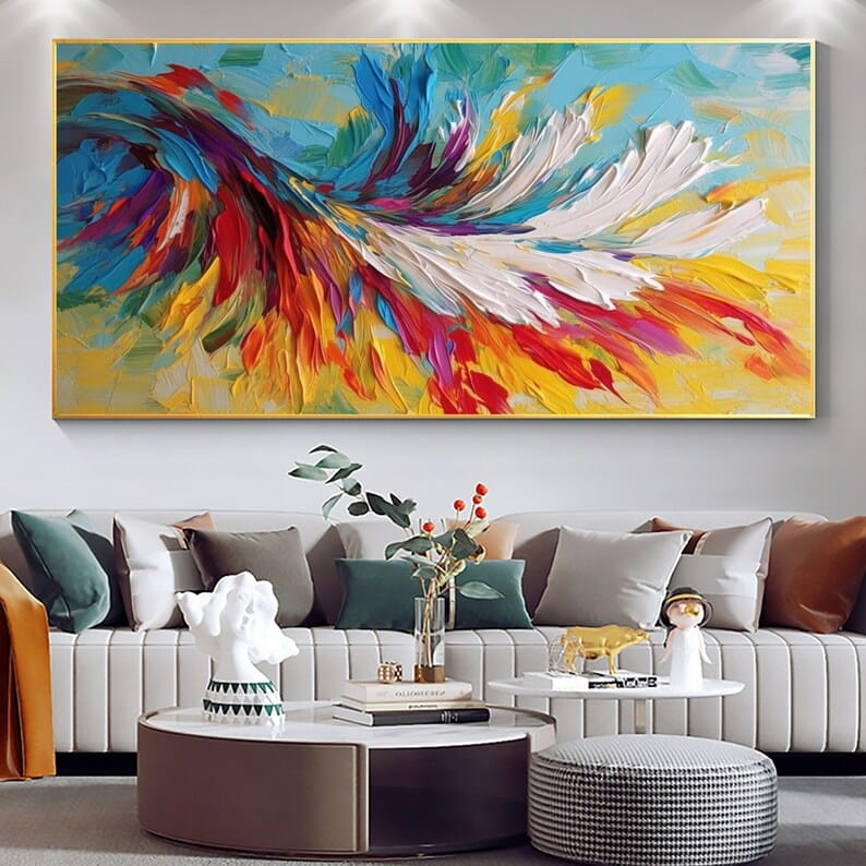 Chromatic Wings - Colorful Textured Abstract Feather Canvas Painting#AB0602017