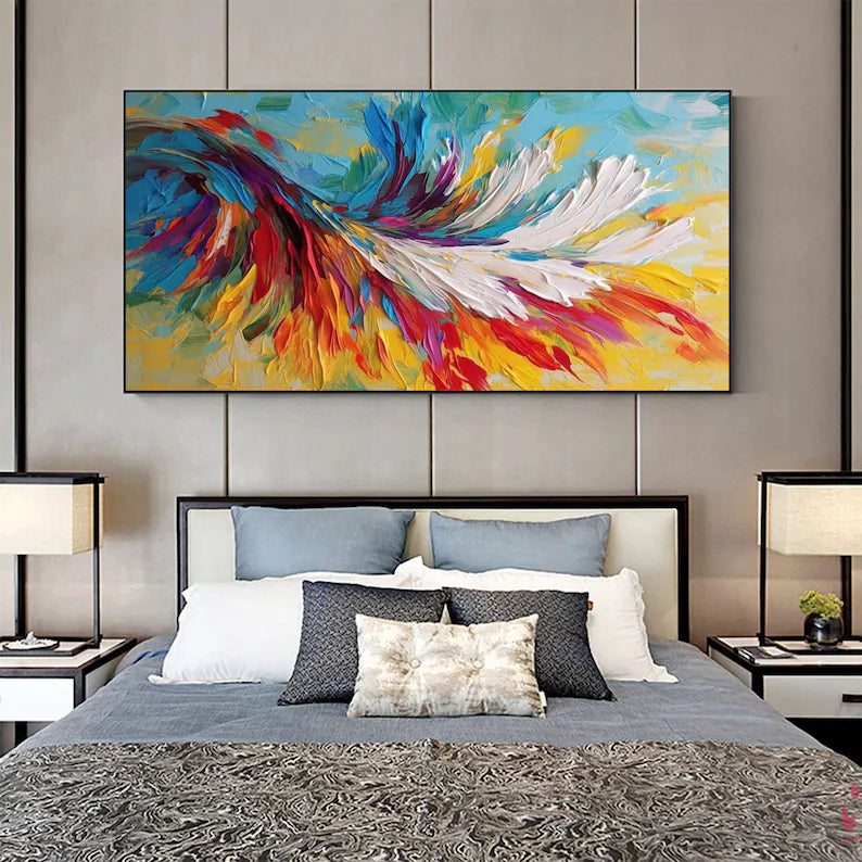Chromatic Wings - Colorful Textured Abstract Feather Canvas Painting#AB0602017