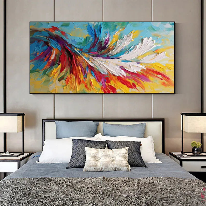 Chromatic Wings - Colorful Textured Abstract Feather Canvas Painting#AB0602017