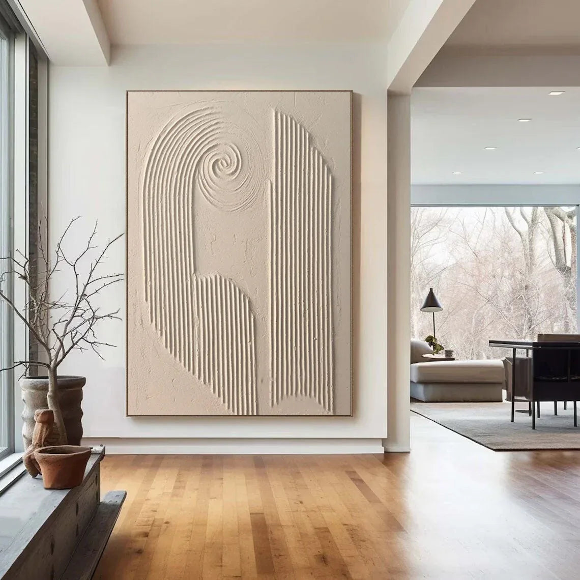 Spiral Harmony Textured Art-Geometric Spiral Vertical Line Wabi Sabi Abstract Wall Art - artextured