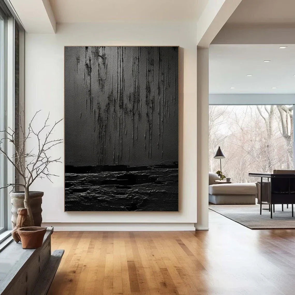 Midnight Echoes-Hand Drawn Pure Black Drip Texture Wall Art - artextured