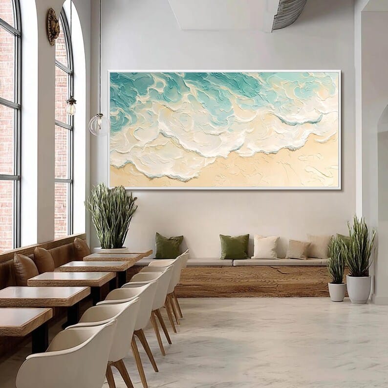 Aqua Shoreline - Textured Ocean Wave Canvas Painting#AB0602011