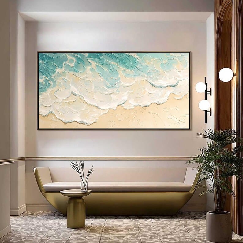 Aqua Shoreline - Textured Ocean Wave Canvas Painting#AB0602011