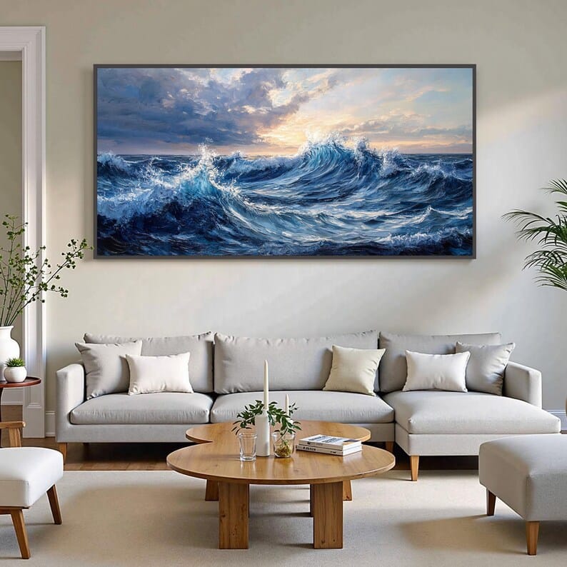 Tide of Light - Textured Ocean Wave Canvas Painting#AB0602010