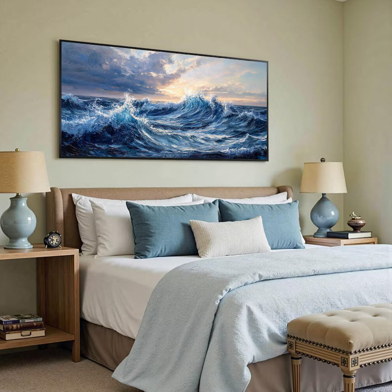Tide of Light - Textured Ocean Wave Canvas Painting#AB0602010