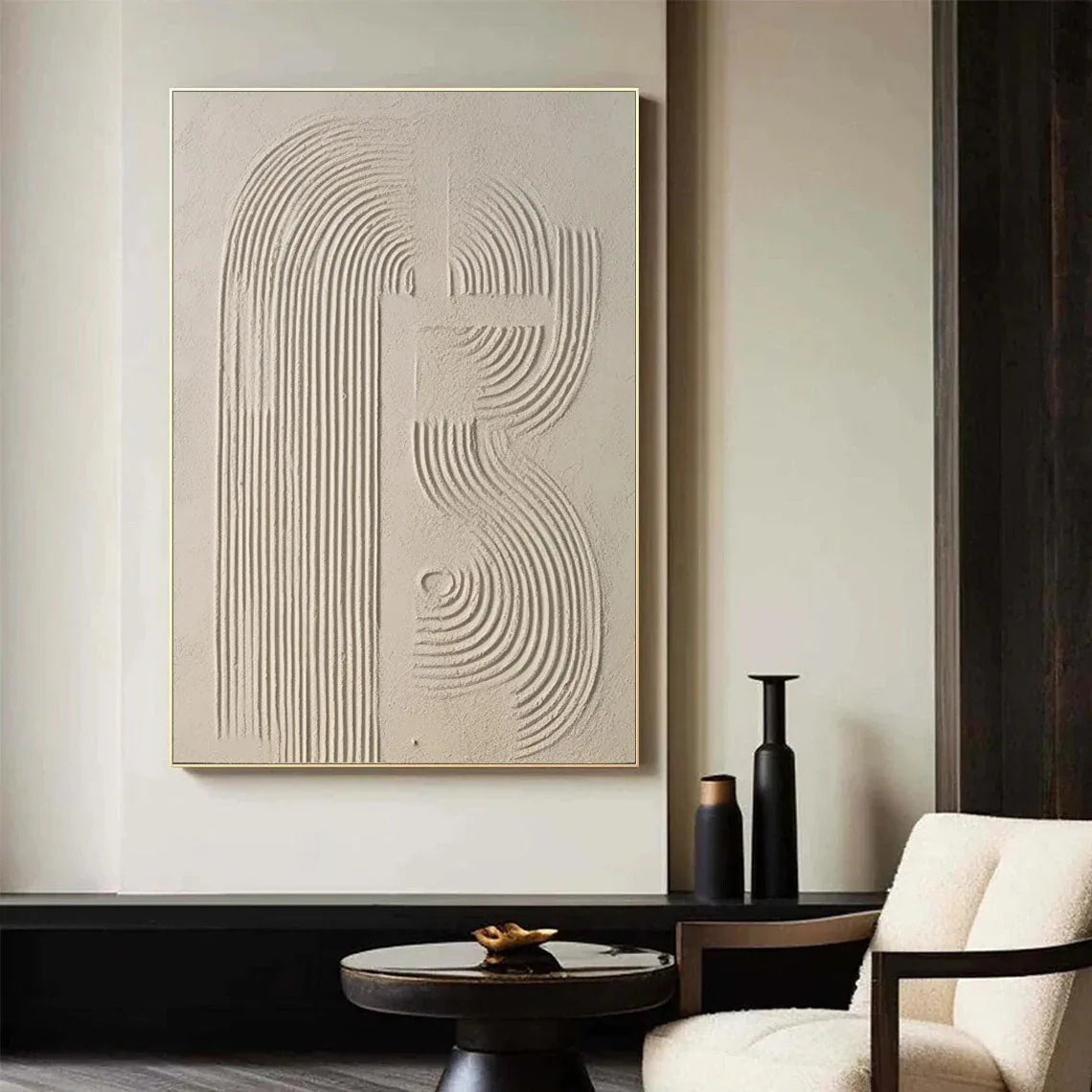 Linear Harmony in Sandstone-Modern Minimalist Three-Dimensional Shallow Meter Curve Abstract Wall Art - artextured